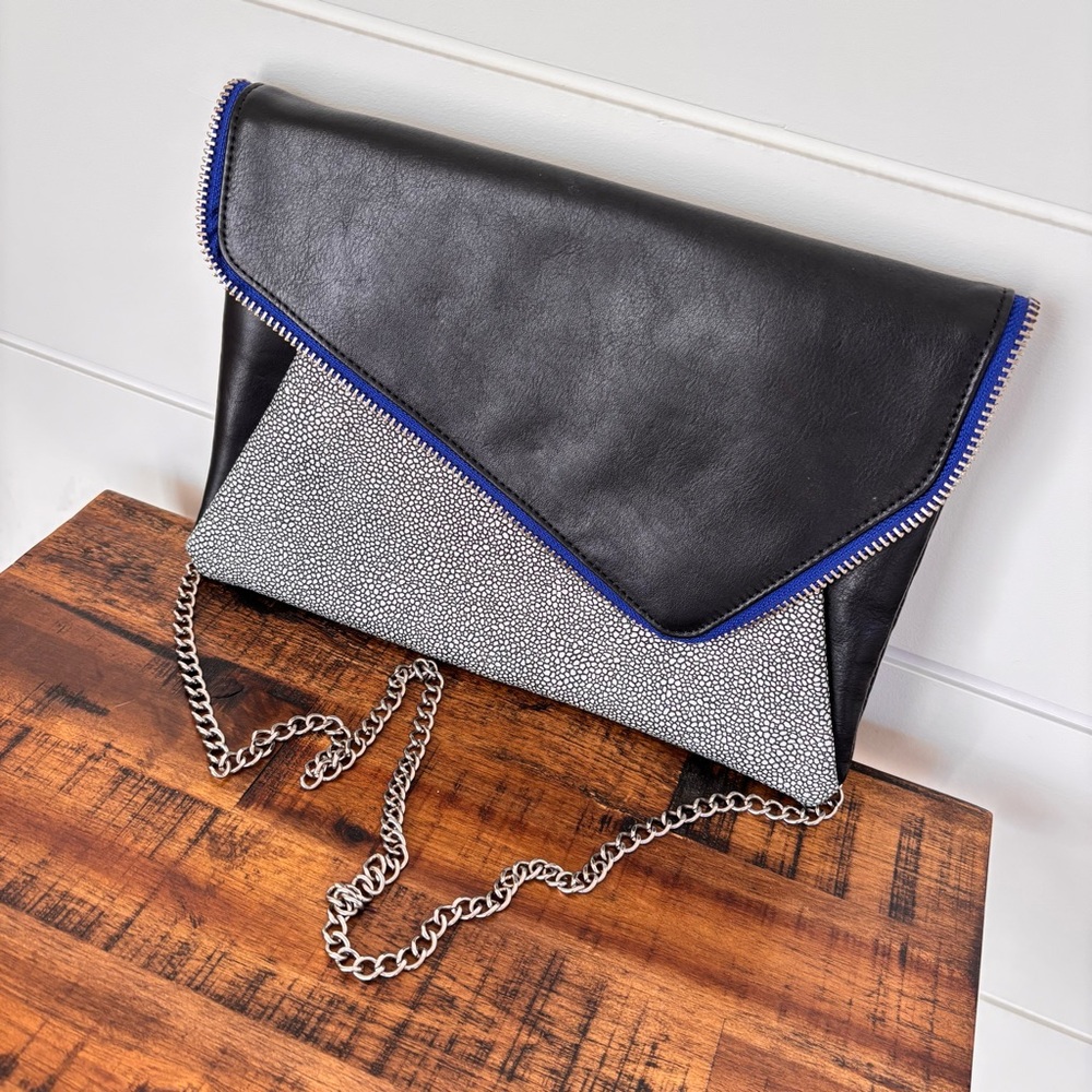 Halogen "Date Night" Asymmetrical Flap Clutch Black Leather - Picture 4 of 16